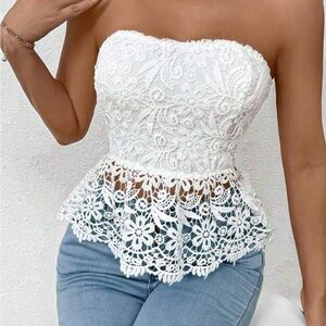 Never Been Worn White Lace Strapless Top